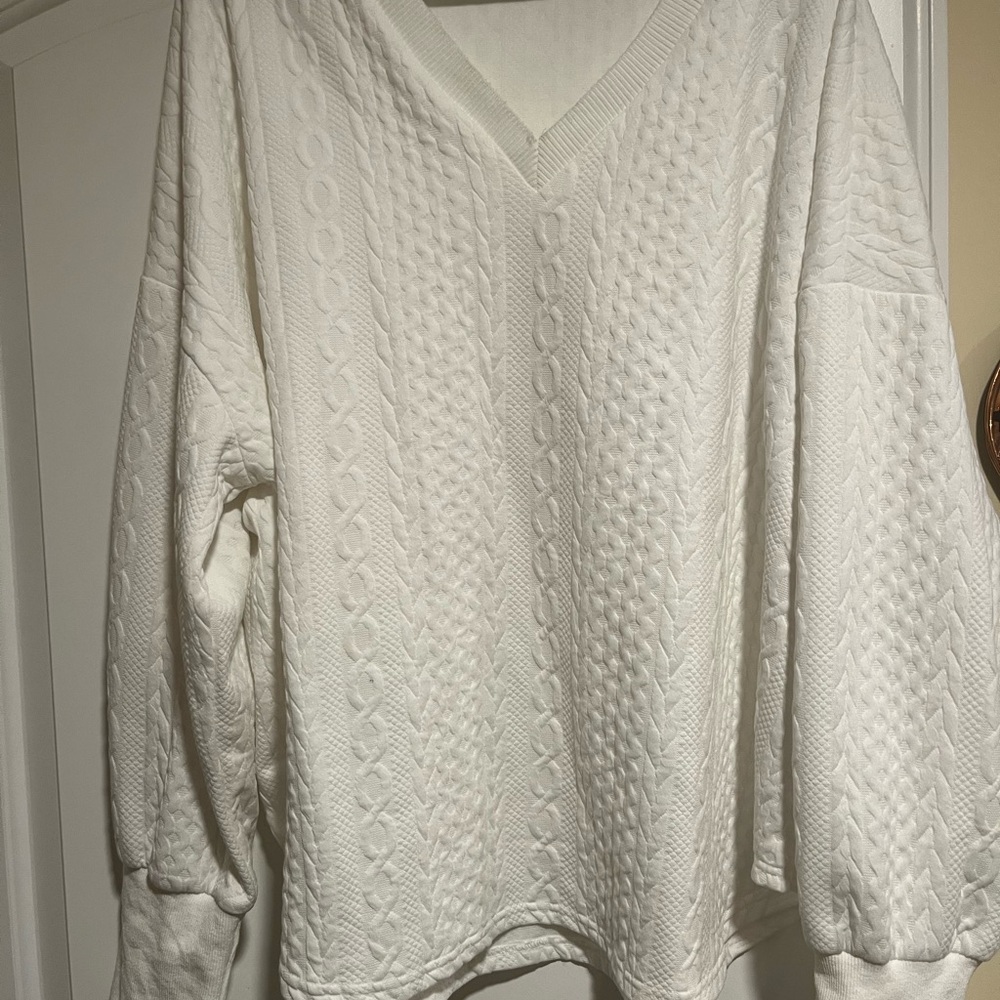 White Cable Knit V-Neck Sweater